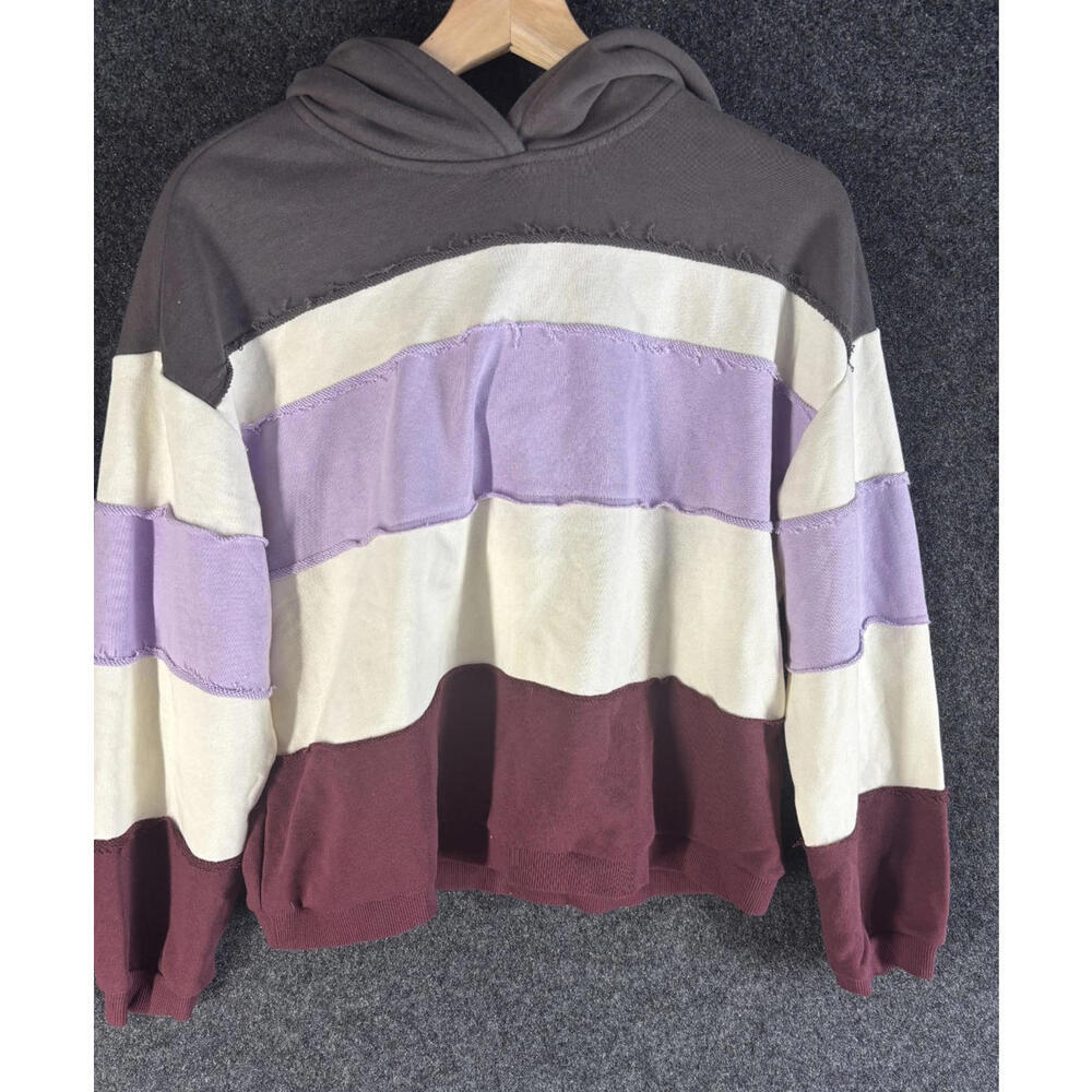 New Parfois Hoodie Women S Small White Striped Hooded Long Sleeve Pullover
